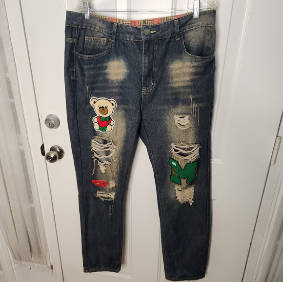 Men's UnNamed Brand Patch Jeans  Size 36 - Picture 1 of 7